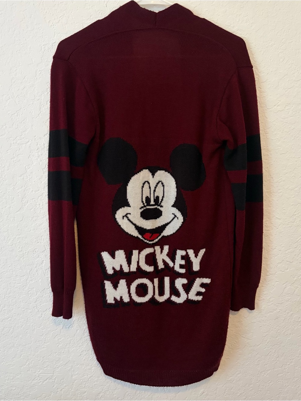 Mickey Mouse Burgundy Knit Cardigan with Graphic Back